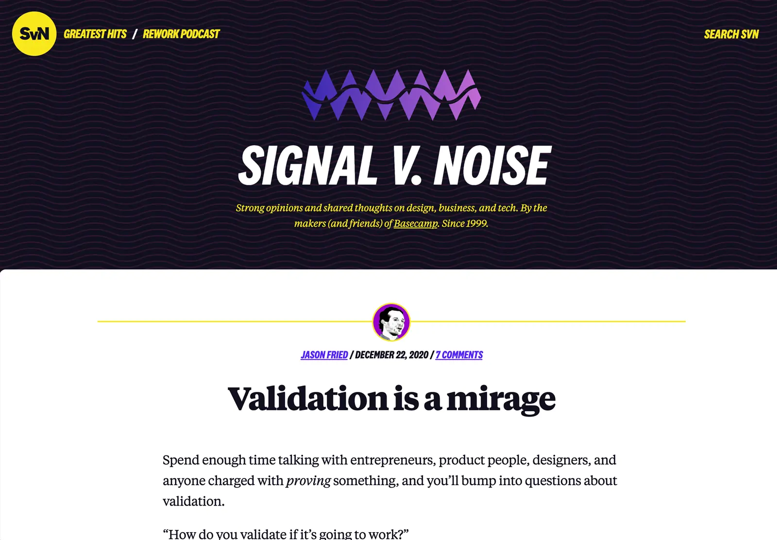 A screenshot of a post on Signal v. Noise.