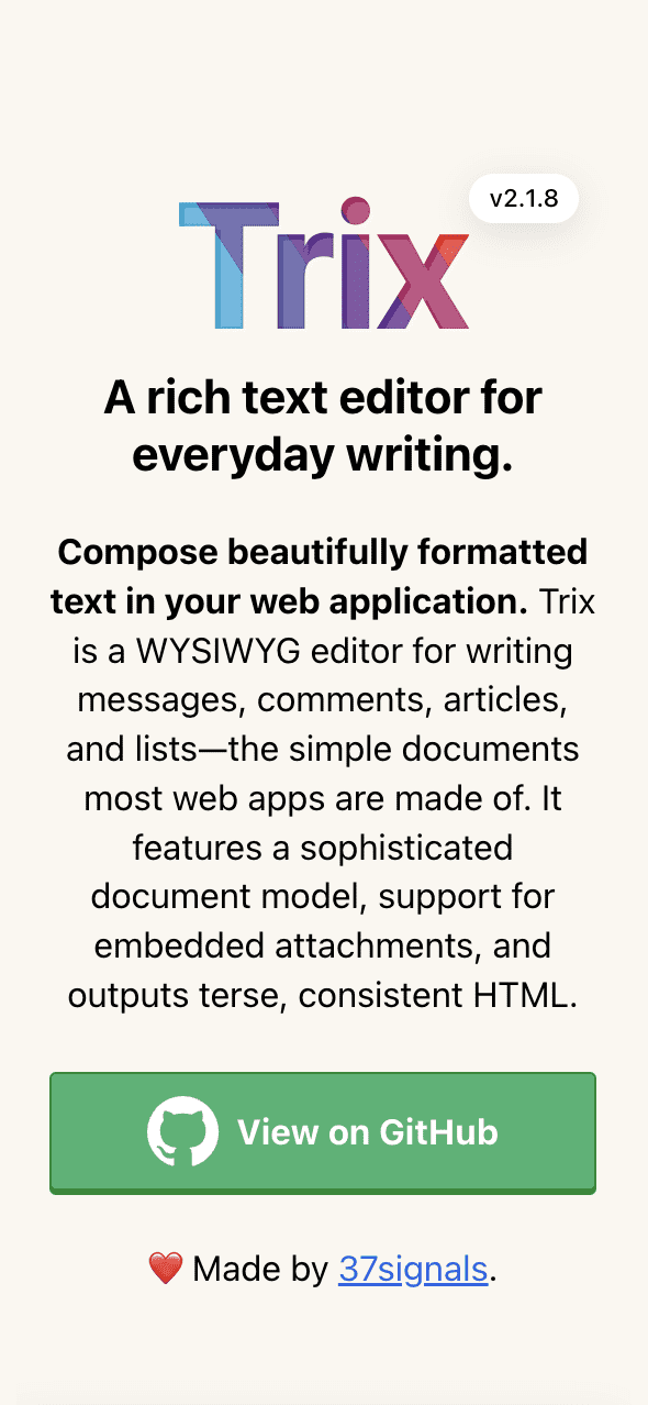 A screenshot of the landing page for trixeditor.org