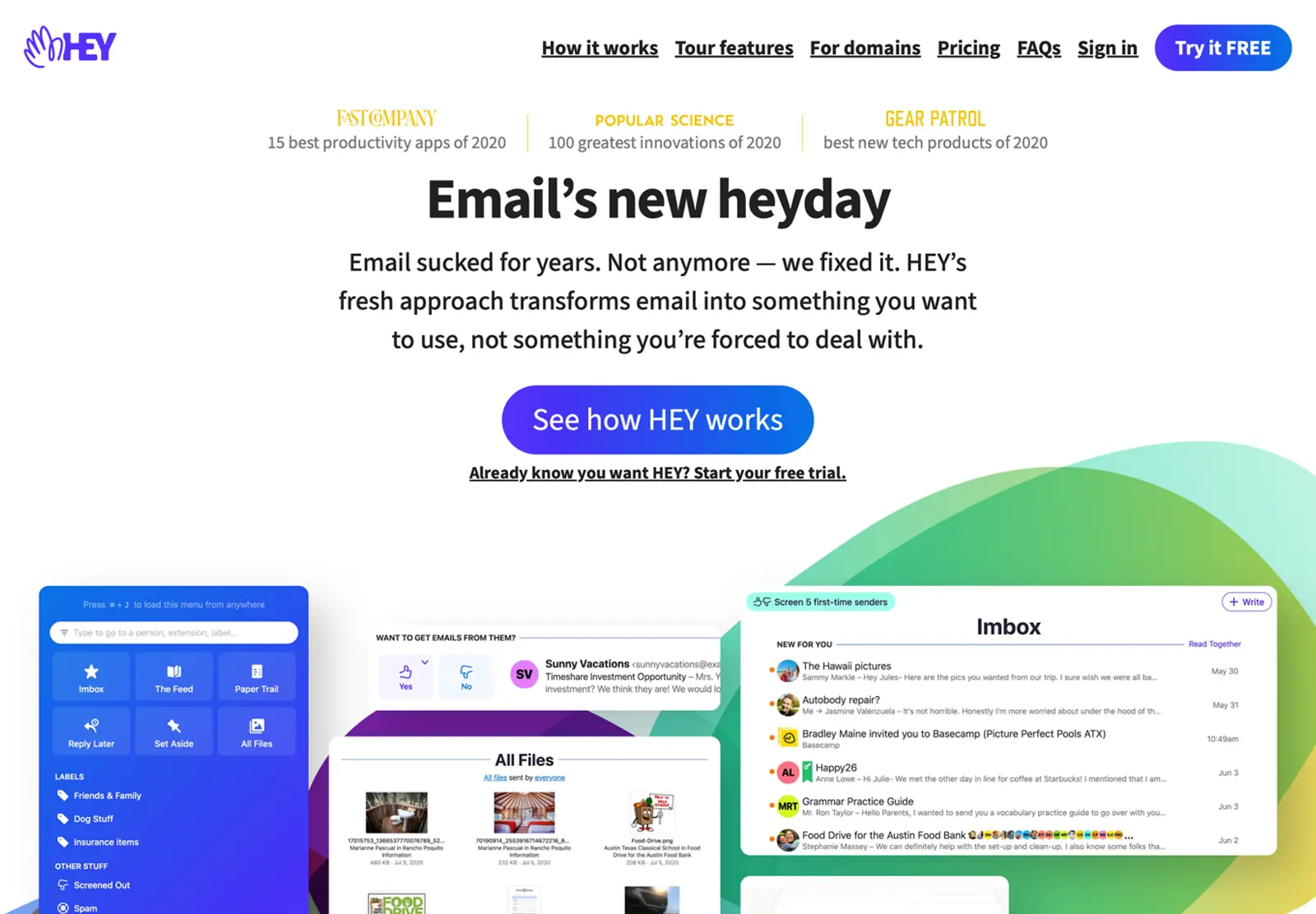 A screenshot of the hey.com homepage.