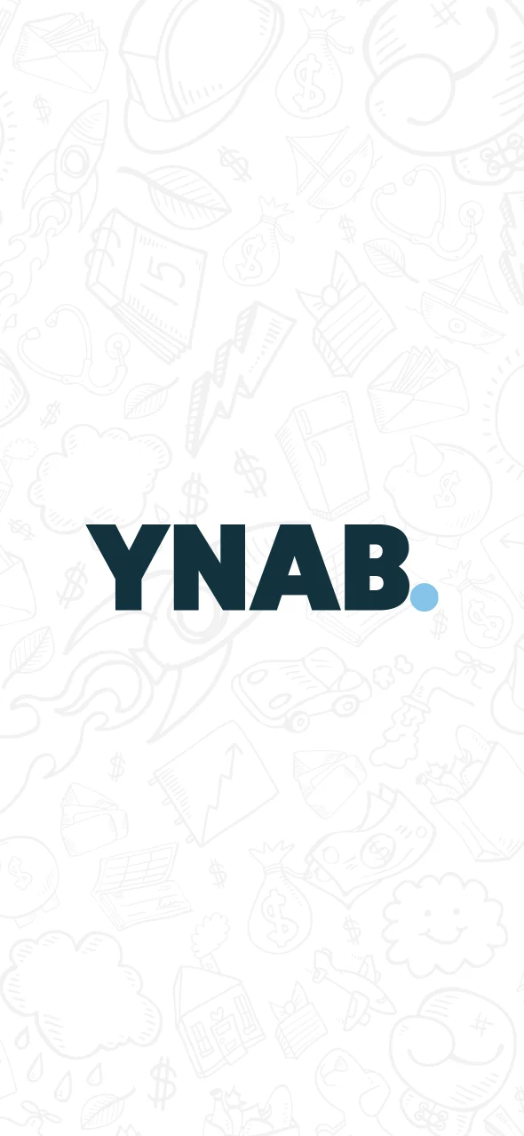 The YNAB logo rendered over a background of simple doodles.